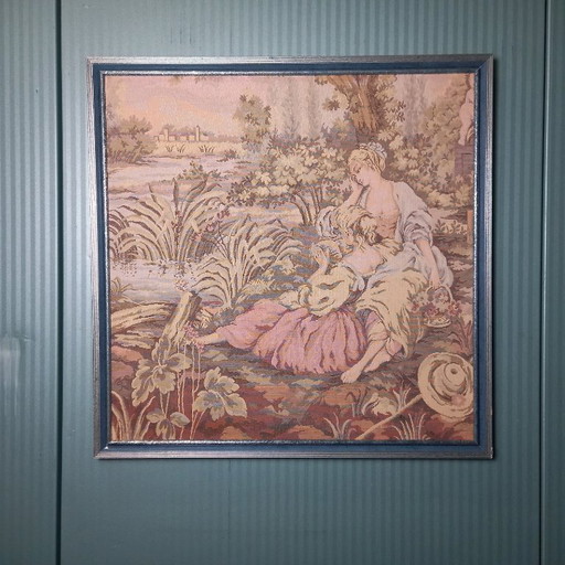 Hand-woven tapestry in a modernist metal frame