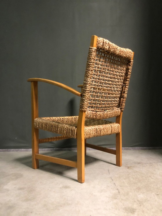 Seagrass rope lounge chair attributed to Adrien Audoux & Frida Minet, Armchairs, Wood, Rattan, Brown, Vintage (photo 3 of 9)