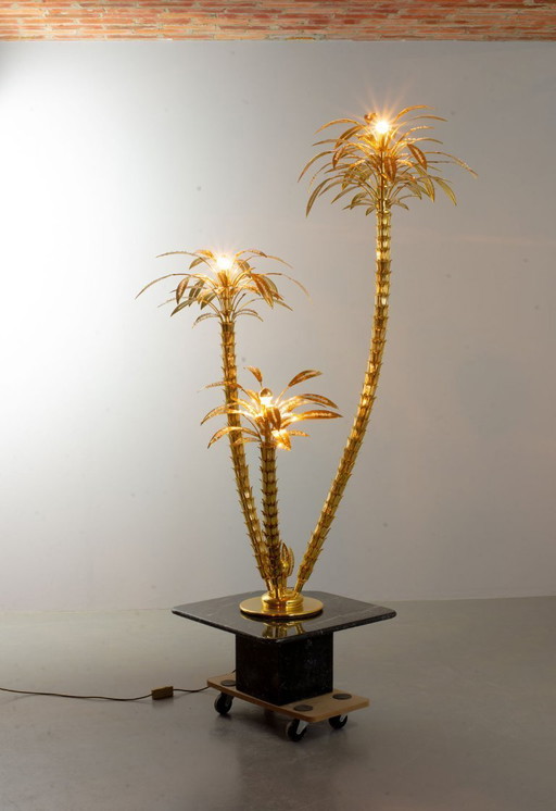 Italian Golden Palm Tree Floor Lamp with Three Sparkling Branches