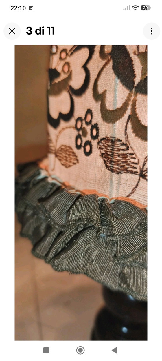 Vintage Lamp With Handcrafted Lampshade In Embroidered Cotton Cloth – Table lamps, Textile (photo 3 of 11)