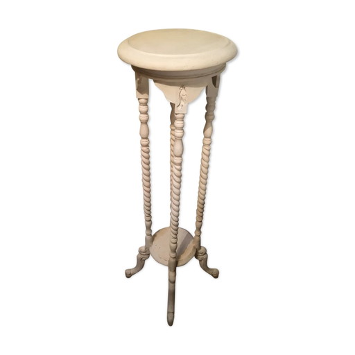 Tabouret en bois patiné blanc