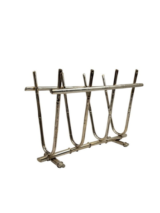 Image 1 of Hollywood regency bamboo shaped brass magazine rack, Italy 1970s