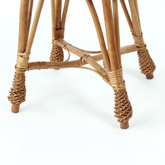 Image 1 of Vintage rotan kruk, Tsjecho-Slowakije 1960