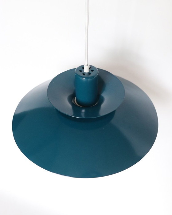 Image 1 of Lampada a sospensione vintage design danese lampada a ciotola blu petrolio retrò
