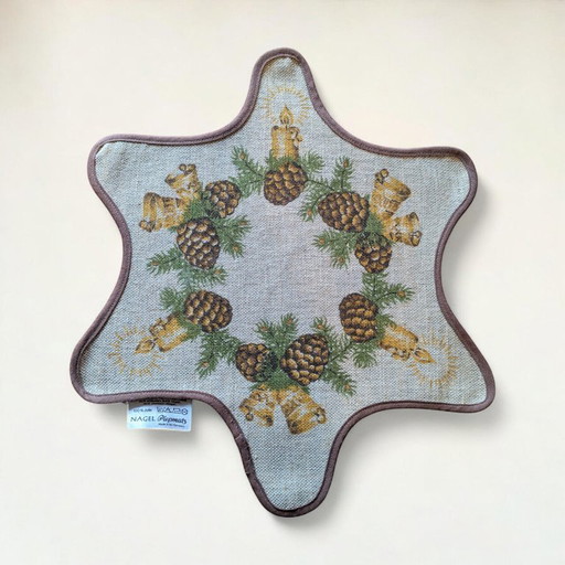 Rare vintage Christmas tablecloth by Nagel Piepmatz – star-shaped, jute, 1960s/70s