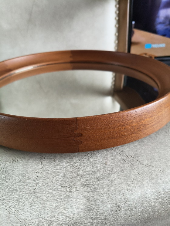 Image 1 of Vintage O.W. Hack Mirror – Teak & Leather – 1960s (Dutch Design) Description: