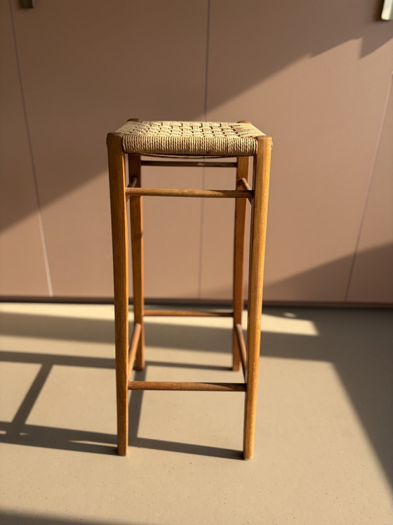 Vintage Deens Design Barkruk / Plantenstandaard – Jaren 60/70 (Papercord) – Barkrukken, Wood, Wicker (photo 5 of 10)