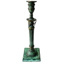 Candeliere antico in bronzo patinato verde, anni 1900