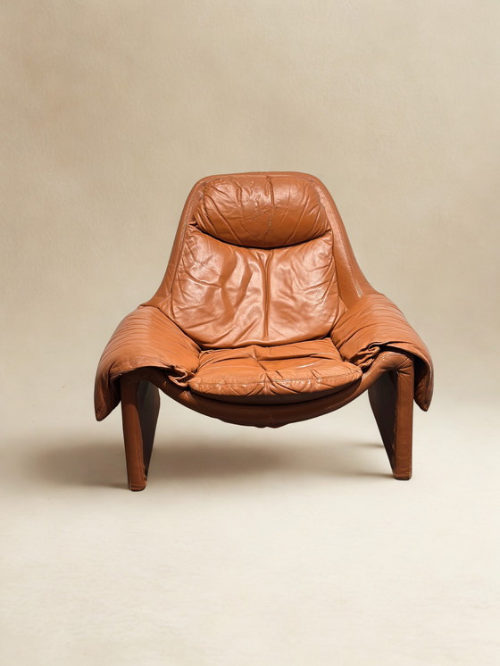 Image 1 of Vintage Italiaanse Cognac Leren Saporiti P60 Fauteuil