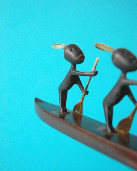Image 1 of Bronze canoeing African figures, Hagenauer Werkstätte, Austria 1930