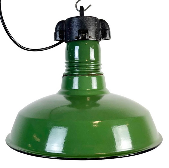 Image 1 of Industrial Green Enamel Factory Pendant Lamp, 1960s