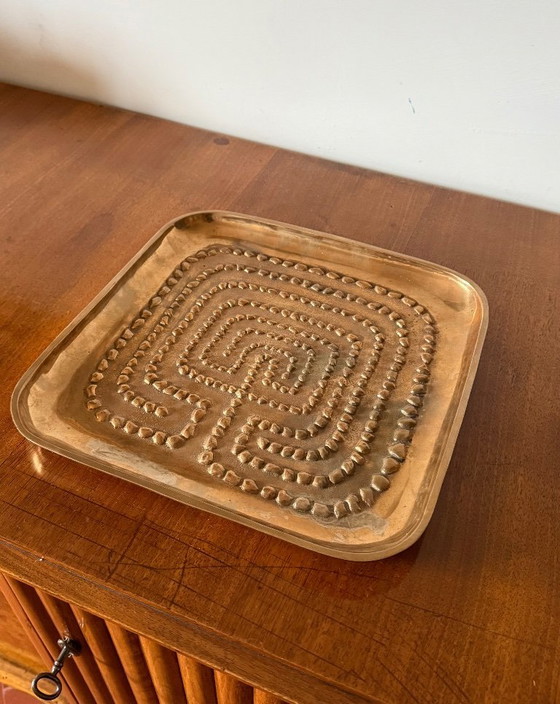 Image 1 of Plateau moderne en laiton massif / vide poche, Atelier Ventrella Italie années 1980