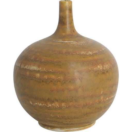 Vase sphérique vintage en grès brun par Gunnar Borg pour Höganäs Keramik, Suède 1960