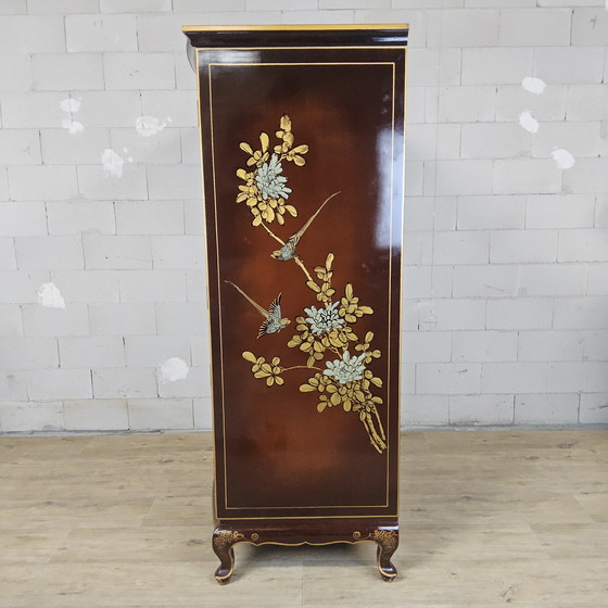 Image 1 of Vintage Chinese kast bladgoud en bloemen / oosterse kast / bohemian kast / Aziatische kast 