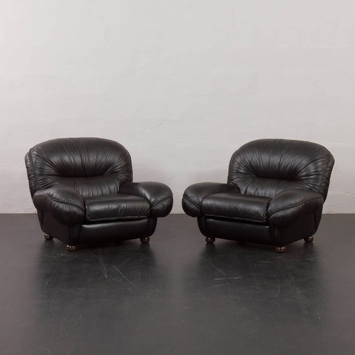 Pair of black leatherette armchairs by Linea Valentini, 1970s