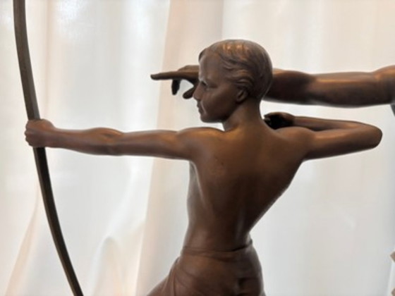 Image 1 of Large and Exceptional Art Deco Sculpture by Limousin: The Archer and the Mentor
