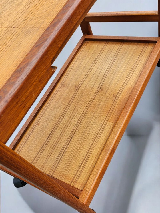 Image 1 of Mid - Century Danish teak side trolley bar trolley serving trolley with removable tray 1960s