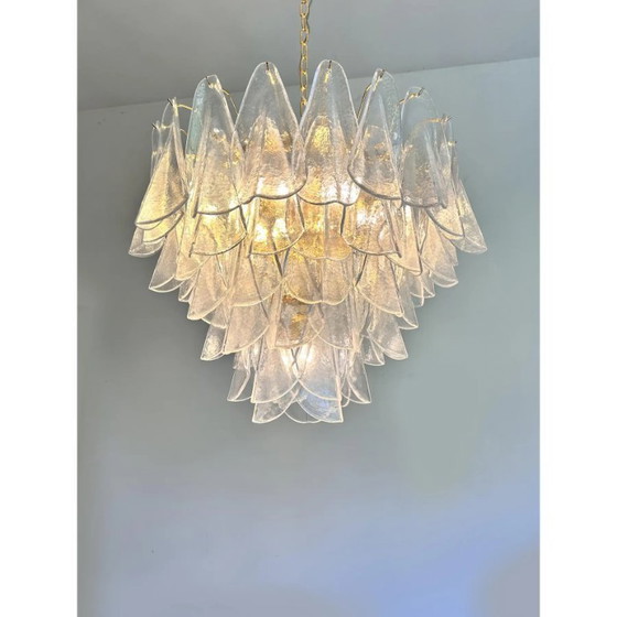 Image 1 of Venetian Transparent “Rondini” Murano Glass Gold Chandelier