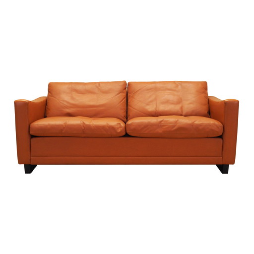 Orangefarbenes Ledersofa, dänisches Design, 1970er Jahre, Produktion: Dänemark