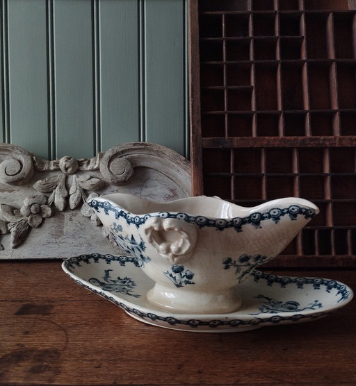 Große Saucenschüssel auf einem Ständer, Gien-Eisenstein „Disteln“ – servies, Ceramic