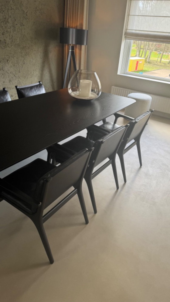 Image 1 of Stellar Works Ren dining table + 6 chairs – black oak / leather