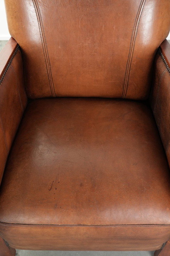 Image 1 of Beautiful sheepskin armchair in Art Deco style with wooden armrests