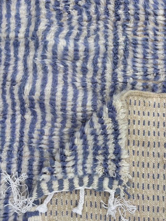 Image 1 of Moroccan Beni Ouarain Rug 200x310 cm Handmade Wool Rug Large Blue White Berber Carpet Free Shipping Hand Knotted Atlas Mountains