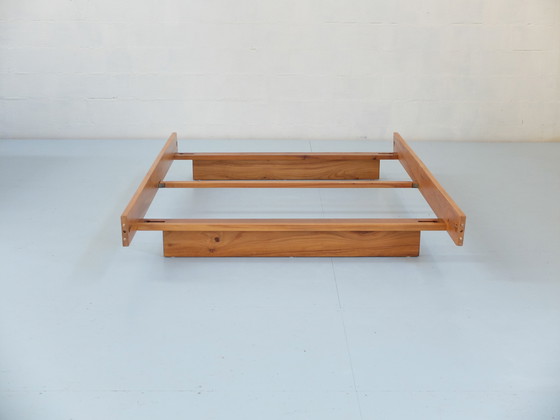 Image 1 of Bed frame and bedside tables, set of 3, solid elm wood, Regain France certified edition, year 1980