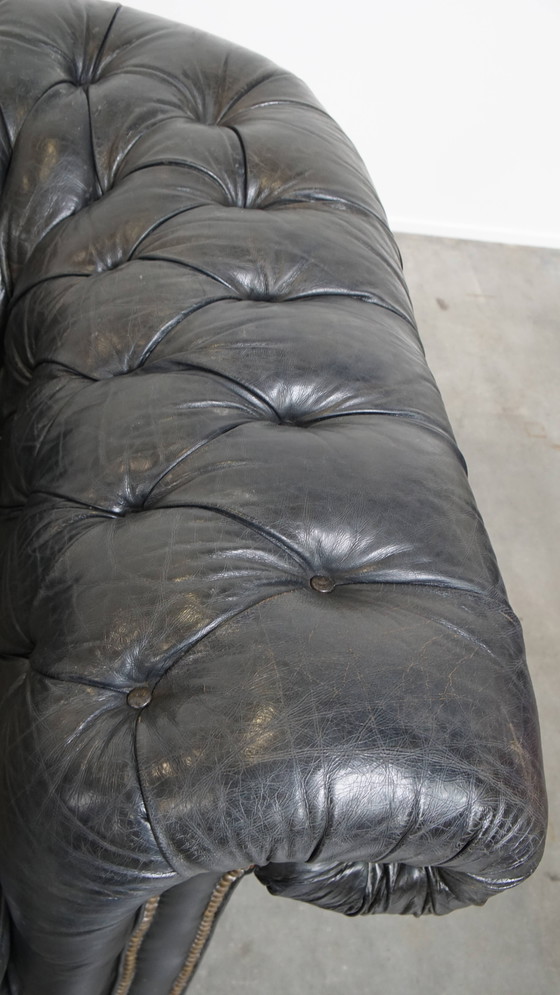Image 1 of Black Beef Leather Chesterfield 2.5-Seater Sofa in English Style