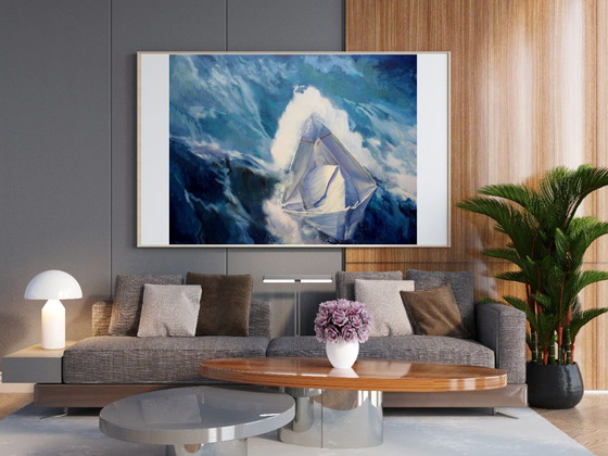 Origineel olieverfschilderij, hedendaagse kunst, symboliek, zeegolf, storm – Schilderijen & Tekeningen, Canvas (photo 3 of 7)