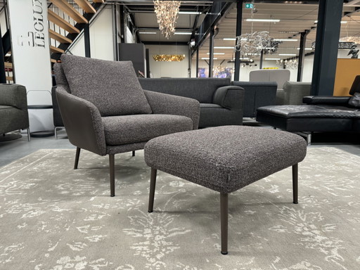 Rolf Benz Jon SE 561 Fauteuil met poef stof leer bruin