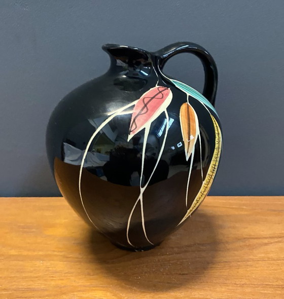 Image 1 of Vaas van Georg Schmider Zell, model 4089, zwart met kleurrijk bladpatroon.