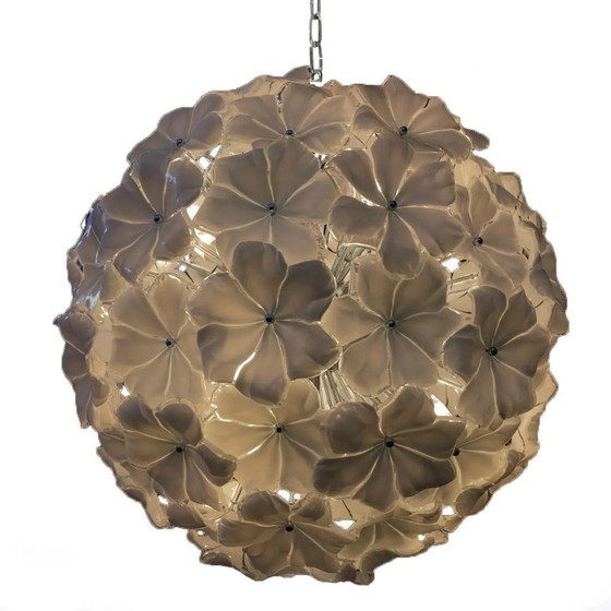 Image 1 of Lámpara de araña Sputnik de cristal de Murano con flores venecianas beige