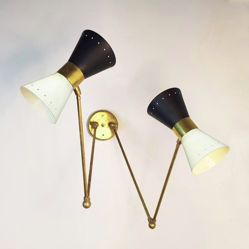 Diabolo Gelenk-Doppelwandleuchte, Design aus den 1950er Jahren – wandlampen, Brass, Metal