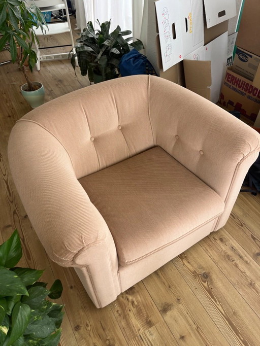 Poltrona Chesterfield originale, rivestita (rosa)