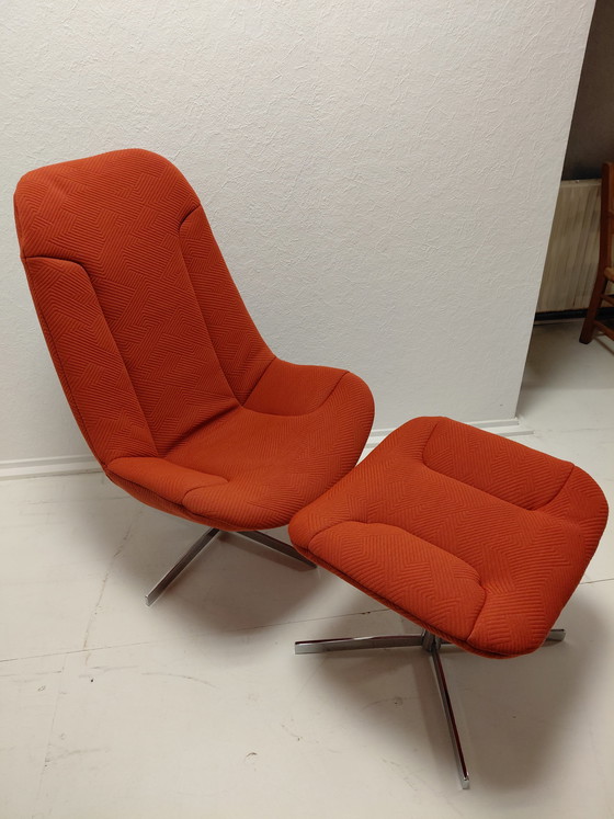 Image 1 of Gelderland 7405 swivel armchair with ottoman | burnt orange