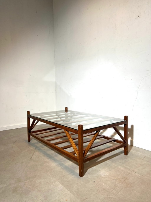 Mid-Century Wooden Coffee Table with Glass Top – salontafels
