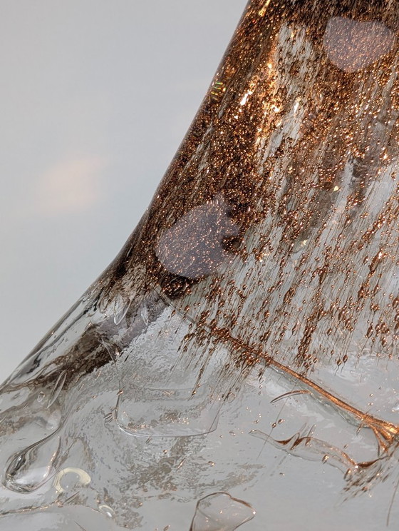 Pendant lamp with textured glass shade, Carlo Nason, Brass, Transparent, Mid Century Modern (photo 5 of 14)