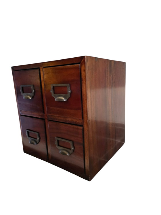 Image 1 of Cassettiera vintage in legno con 4 cassetti – stile biblioteca/farmacia