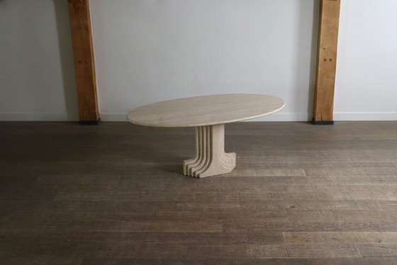 Image 1 of Tavolo da pranzo ovale ‘Argo’ in travertino di Carlo Scarpa per Simon Gavina, anni ’70