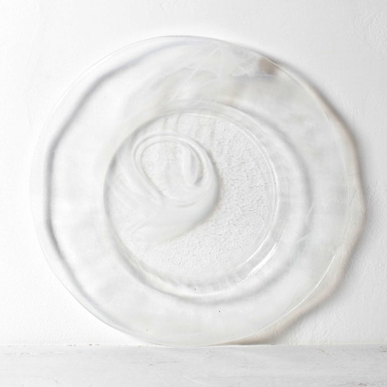 Image 1 of Large Vintage Swirl Design Glass Platter / Minimalist White Centerpiece / Italy / 1980s
