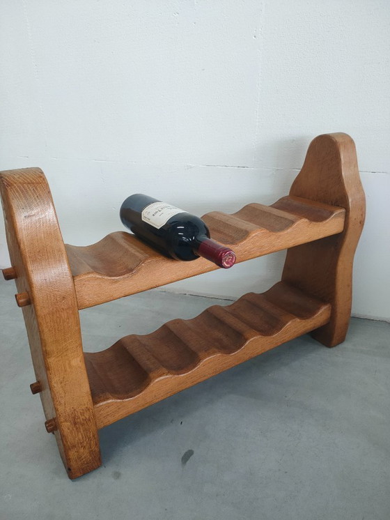 Image 1 of Vintage Brutalist/Scandinavische (style) eiken wijnrek /designobject