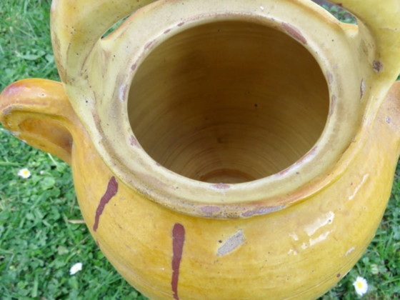 Image 1 of Jarra de agua de terracota vidriada amarilla, suroeste de Francia, finales del siglo XIX.