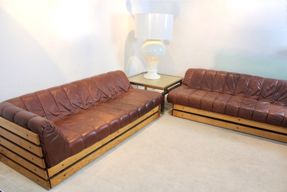 Dutch Lounge Sofa Set in Wood and Cognac Leather, Lounge sets (photo 5 of 9)