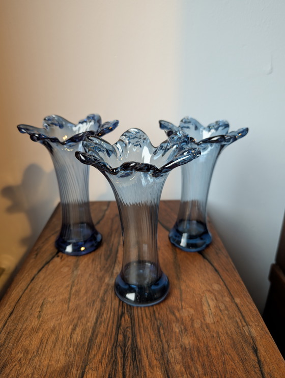 Image 1 of Set van 3 Murano blauwe glazen vazen 