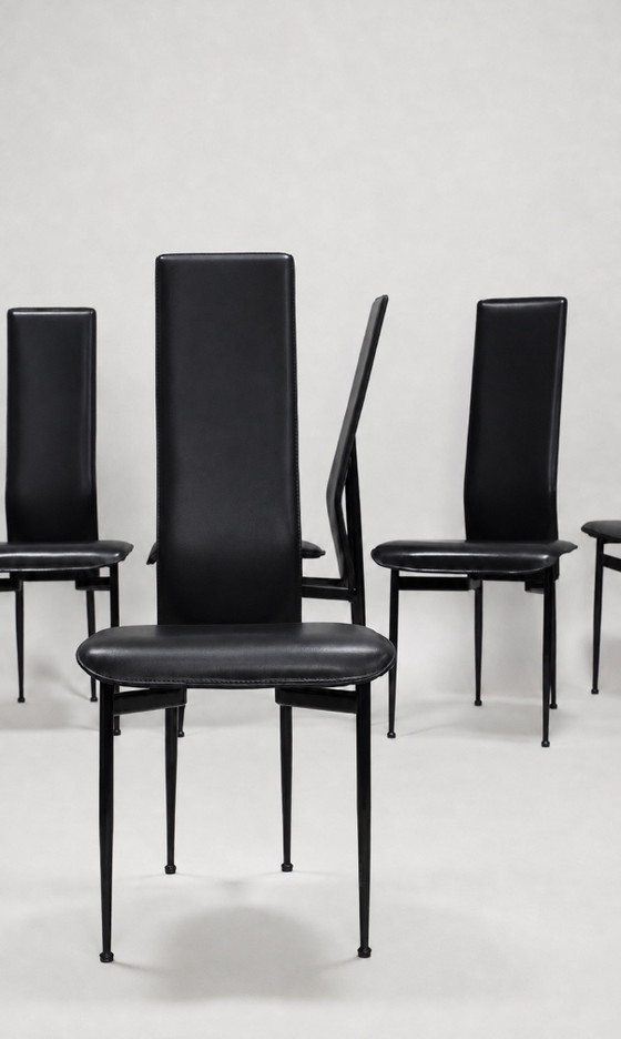 Set of 6 FASEM S44 CHAIRS BY VEGNI — ITALY, 1980s – Dining chairs, Leather (photo 9 of 14)