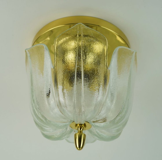 Image 1 of glashuette limburg CEILING LIGHT flush mount model A475 3031 flower-shaped glass shade and brass 1970s