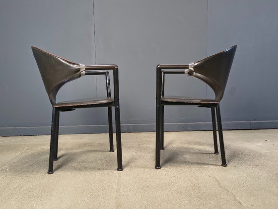 Image 1 of Set aus 6 Leder-Esszimmerstühlen von Segis Italy, 1980er Jahre