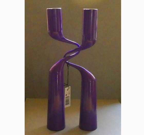 Image 1 of Double candle holder, design Mikaela Dörfel, stainless steel, purple lacquered, Menu, Denmark