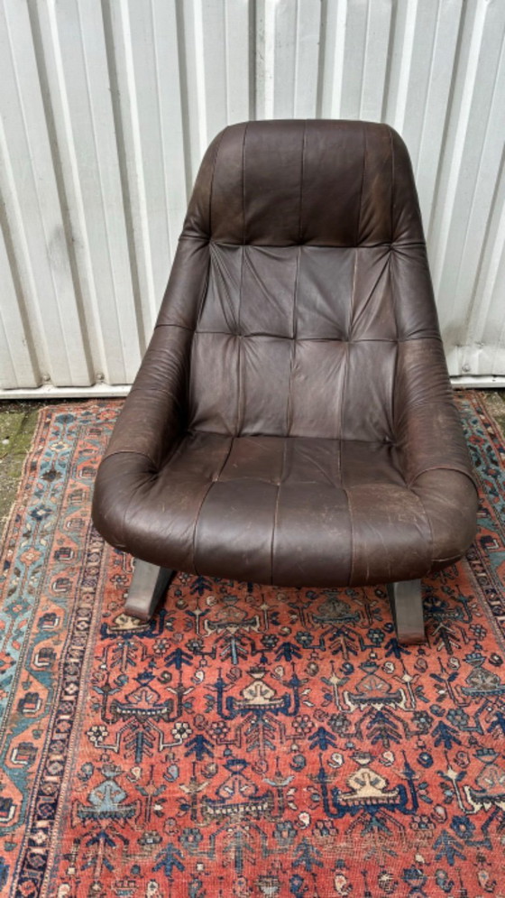 Image 1 of Mid-century leather armchair with ottoman